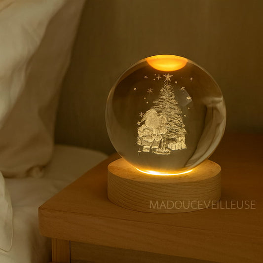 veilleuse boule de noël avec socle bois