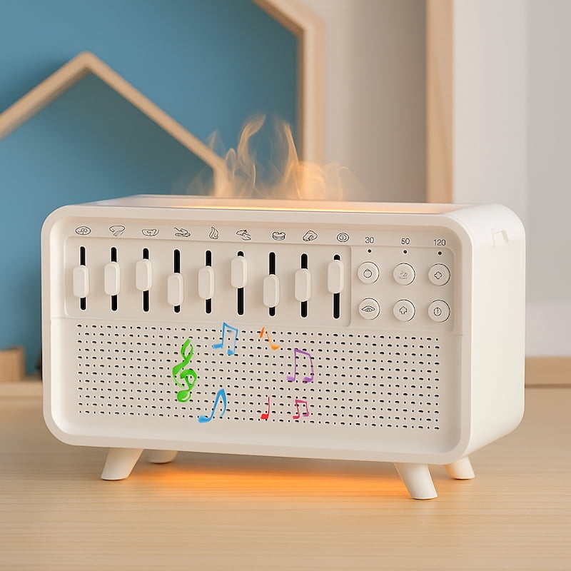 Diffuseur à bruit blanc LED avec effet flamme et sons relaxants