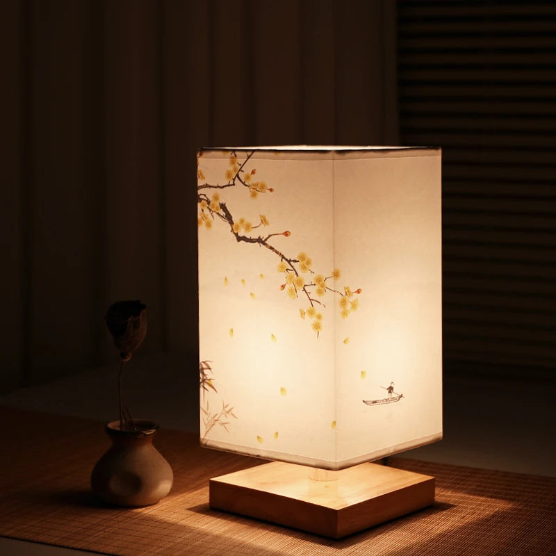 lampe LED ambiance zen avec socle bois