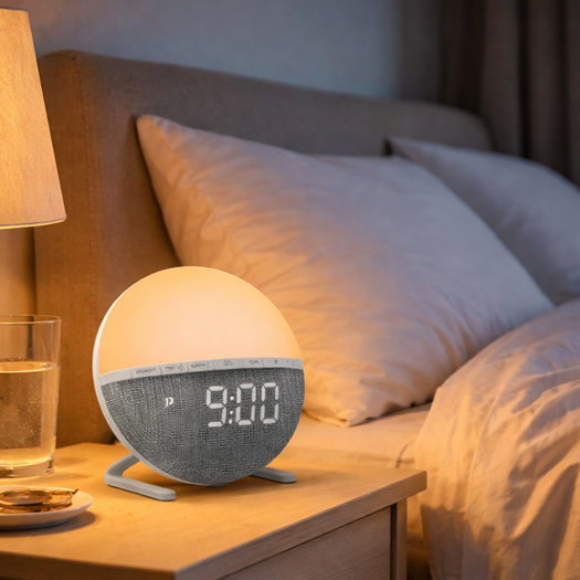 Réveil lumineux avec simulation d’aube, intensité progressive avant l’heure de réveil