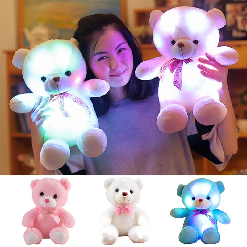 ourson lumineux en plush avec nœud papillon