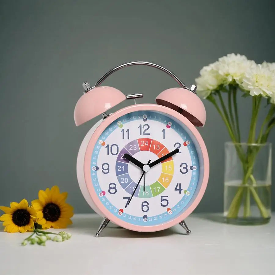 réveil éducatif métal rose avec veilleuse intégrée