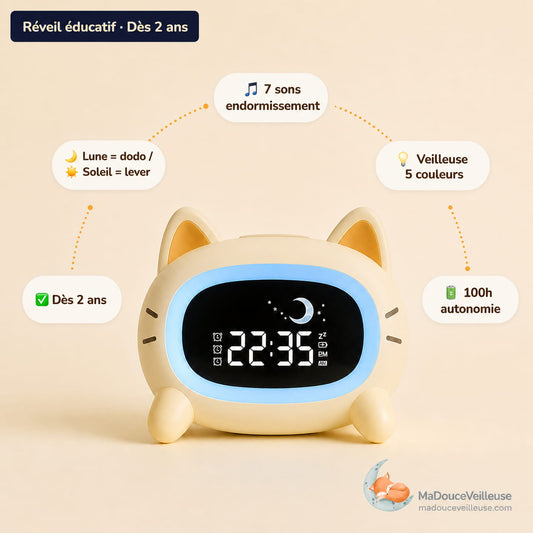 reveil chat enfant 7 sons de la nature pour endormissement calme et autonome