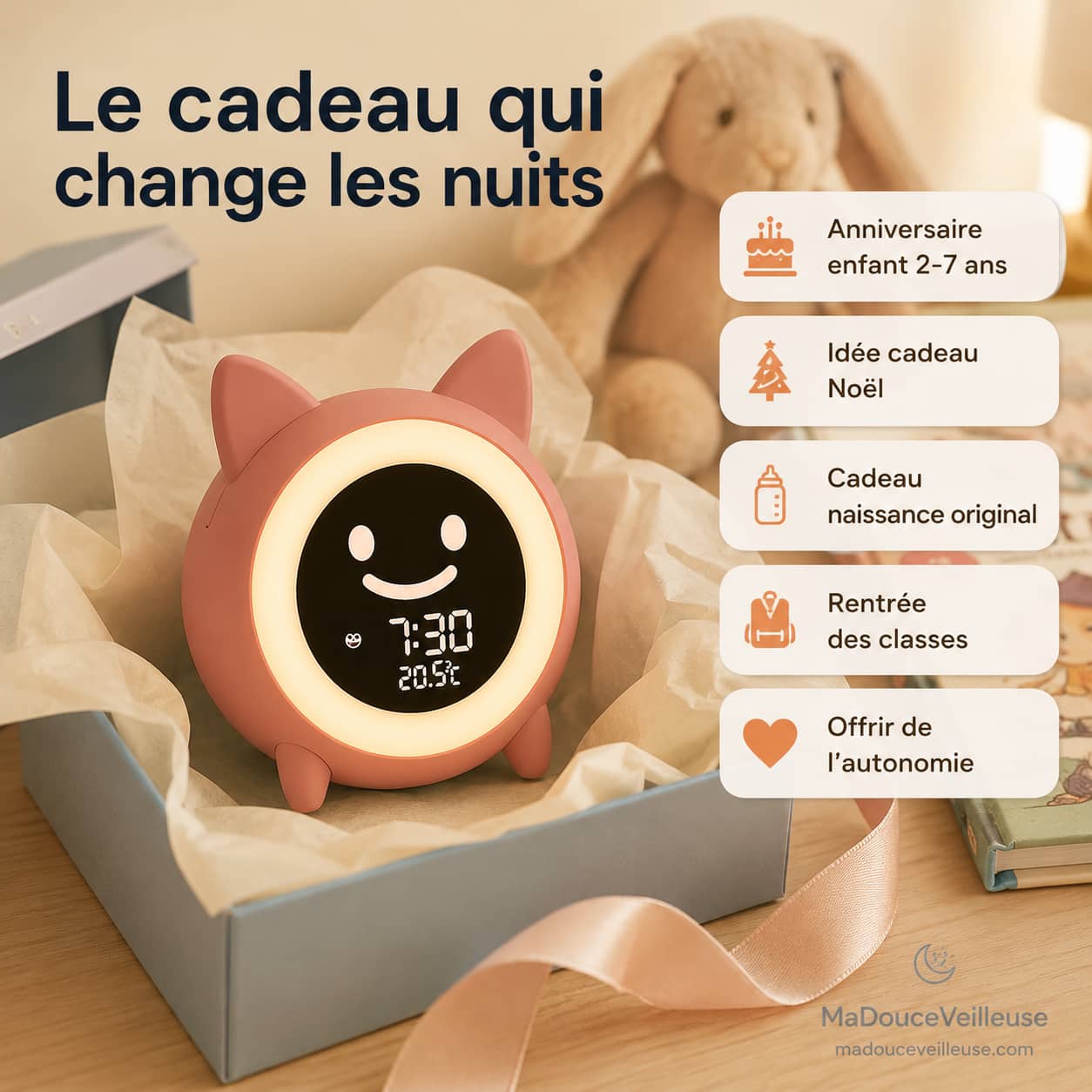 reveil veilleuse en forme de chat pour enfant