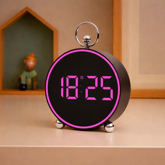 Reveil moderne LED sur bureau – design circulaire noir