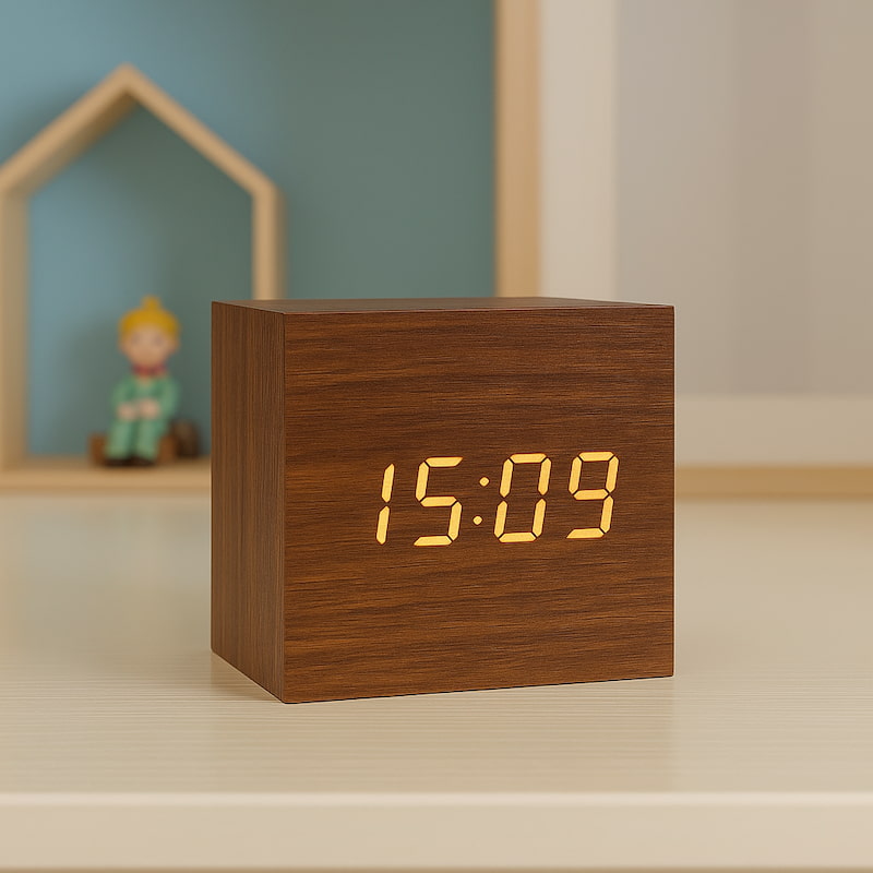 réveil numérique bois avec heure