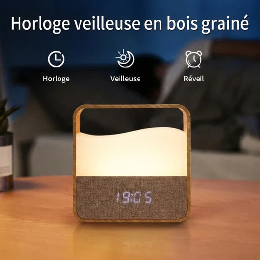Réveil UrbanRise LED bois – horloge et veilleuse design