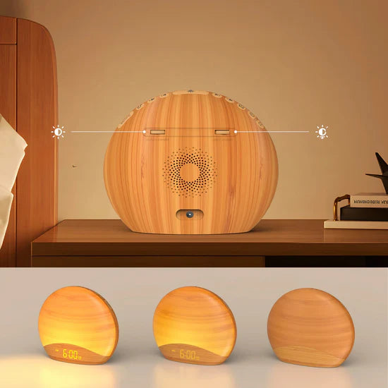 reveil simulateur d'aube en bois