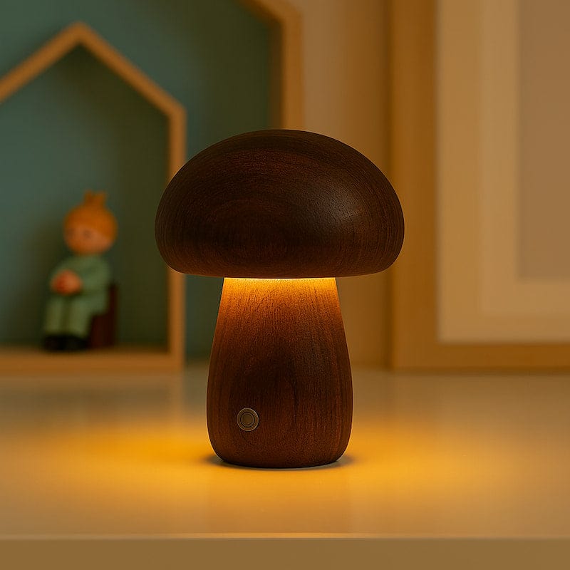 Veilleuse champignon en bois | MushGlow Marron Madouceveilleuse