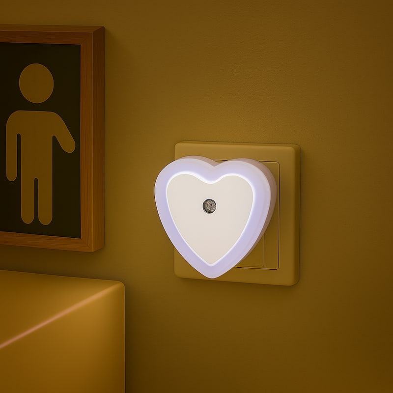 veilleuse coeur sur prise en blanc