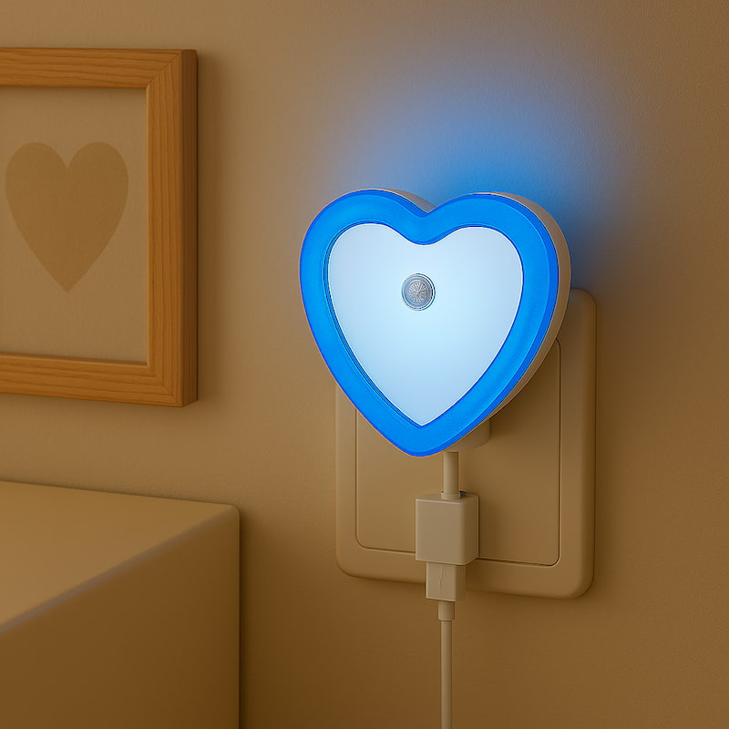 veilleuse coeur sur prise en bleu