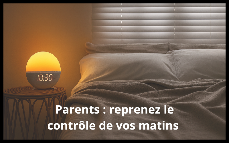 réveil veilleuse sur une table de nuit à coté du lit