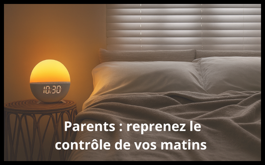 réveil veilleuse sur une table de nuit à coté du lit