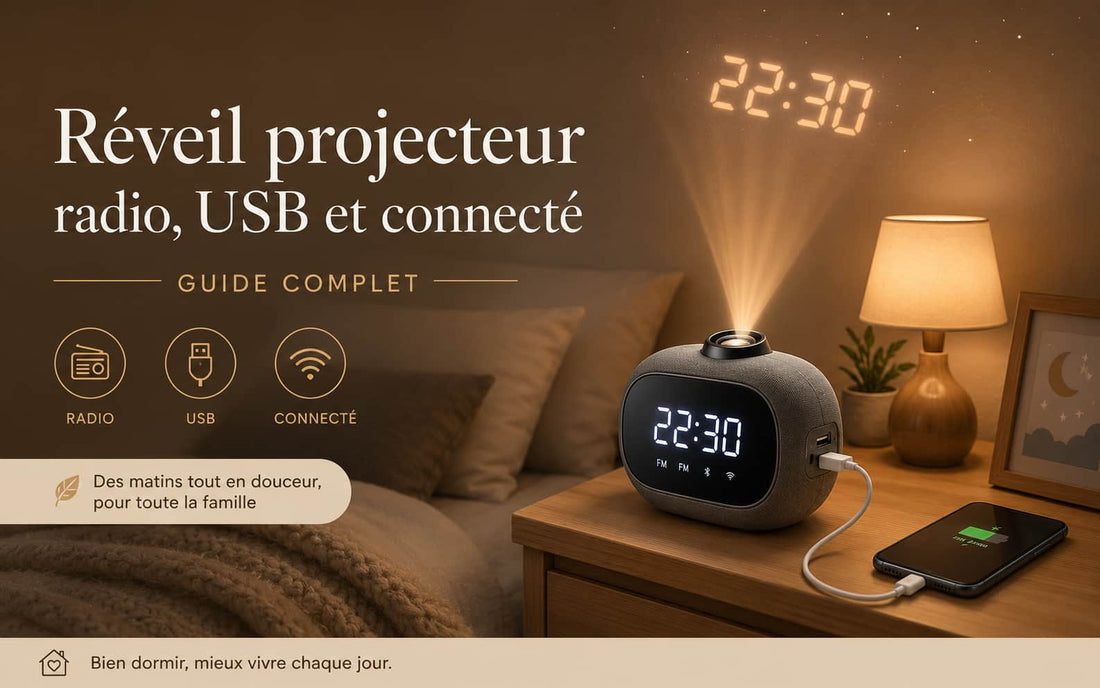 Réveil projecteur haute technologie : Radio-guidé, USB et Connecté