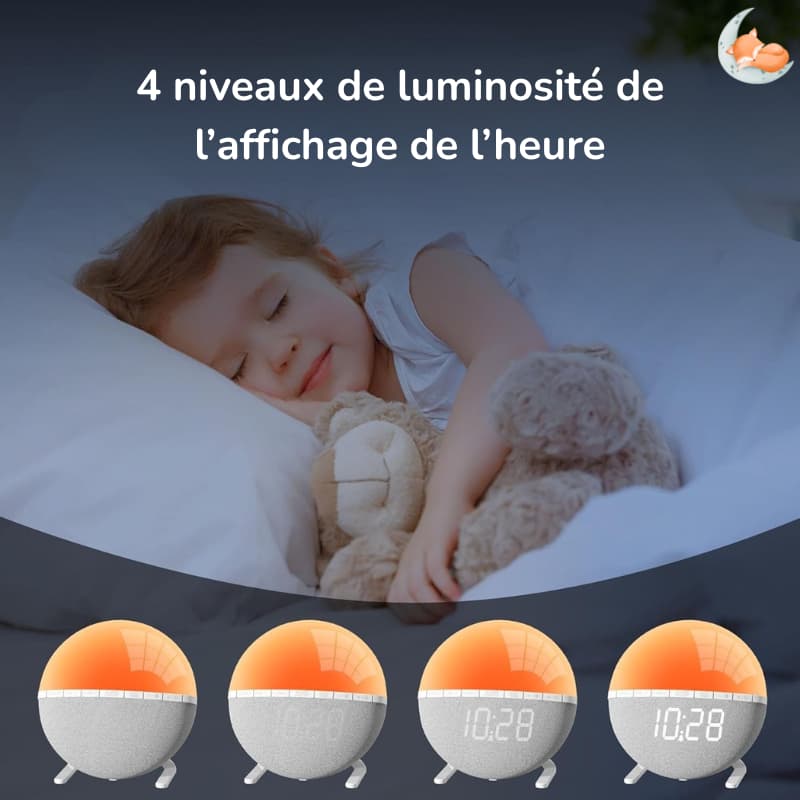 Réveil lumineux avec simulation d’aube, intensité progressive