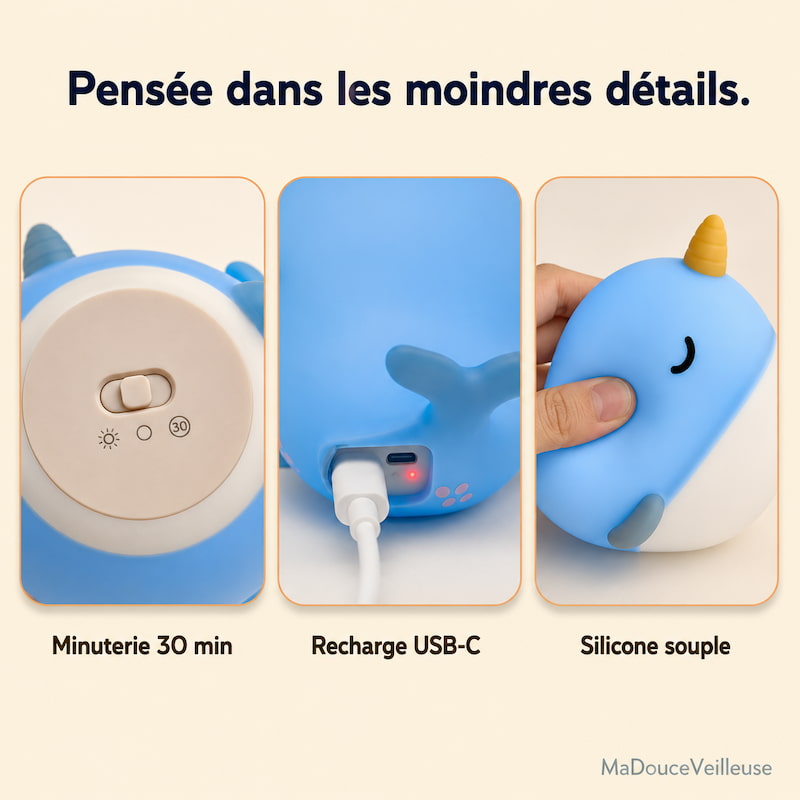 Veilleuse&nbsp;Narval en Silicone