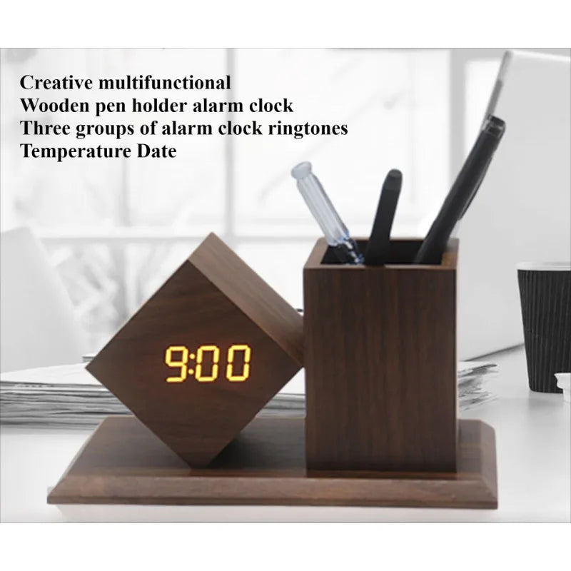 LumiDesk horloge LED bois porte stylos chambre ado MaDouceVeilleuse