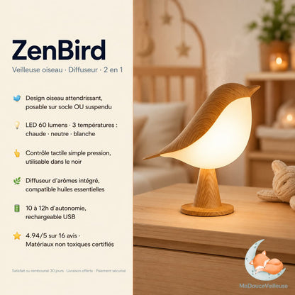 Lampe de chevet originale et rechargeable en forme d'oiseau