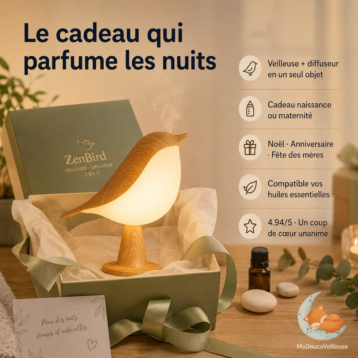 veilleuse oiseau rechargeable et tactile