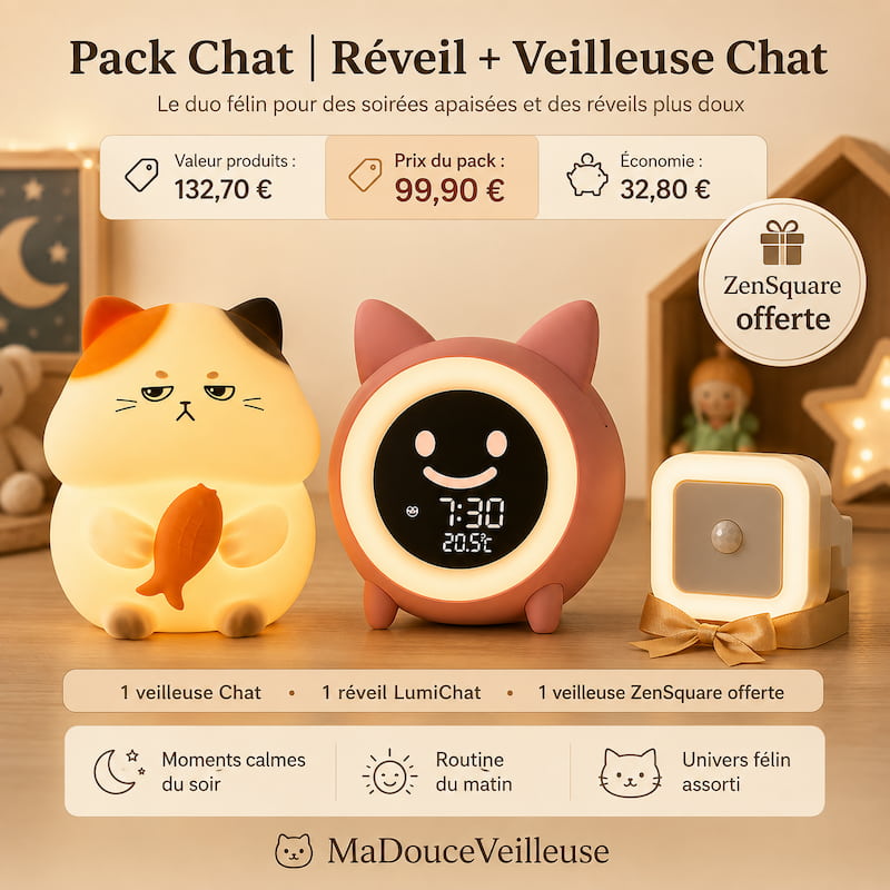 Pack Chat | Réveil + Veilleuse Chat 😺