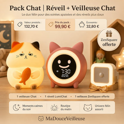 Pack Chat | Réveil + Veilleuse Chat 😺