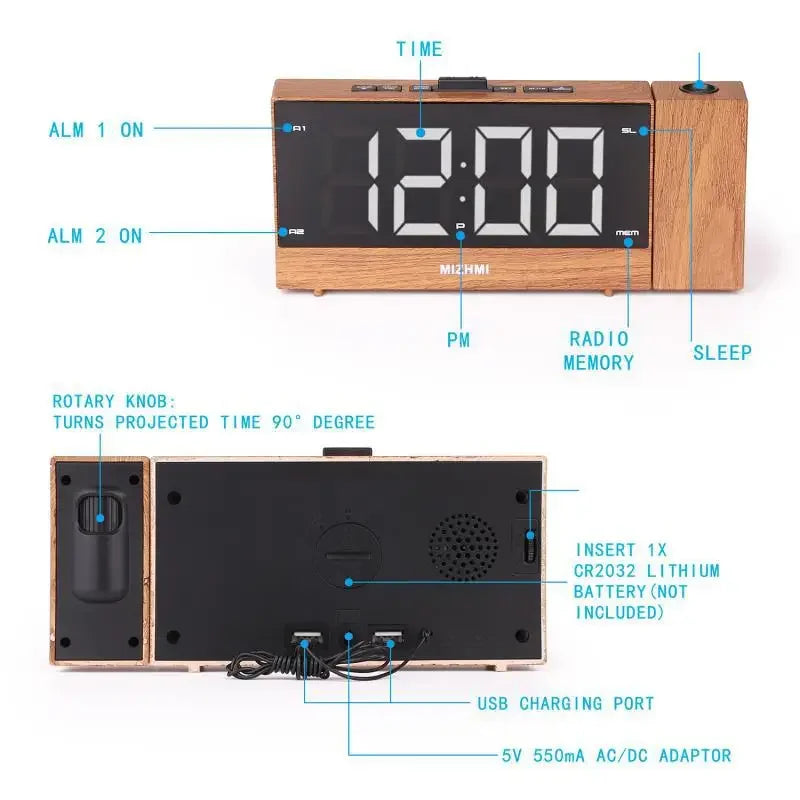 Radio reveil bois projection plafond 180 degres, MaDouceVeilleuse