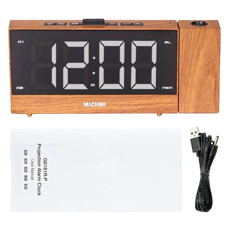 Reveil projecteur bois luminosite reglable chambre, MaDouceVeilleuse