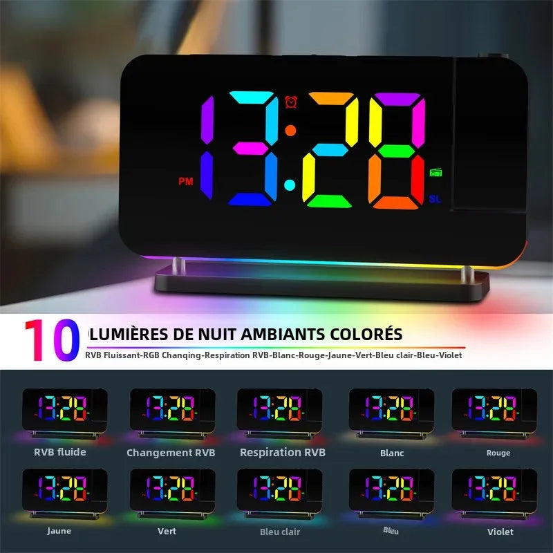 Reveil projecteur LED miroir couleurs RGB MaDouceVeilleuse
