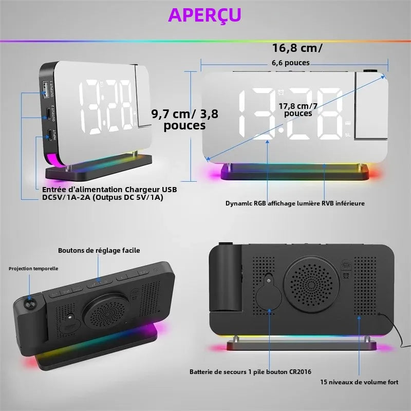 Reveil design miroir LED port USB chambre MaDouceVeilleuse
