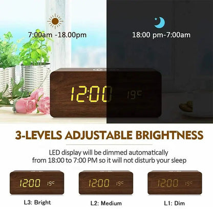 Detail affichage LED reveil bois date heure annee MaDouceVeilleuse
