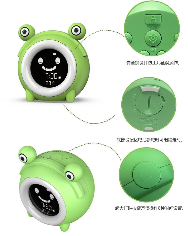 Reveil veilleuse educatif LumiFrog affichage temperature routine coucher MaDouceVeilleuse
