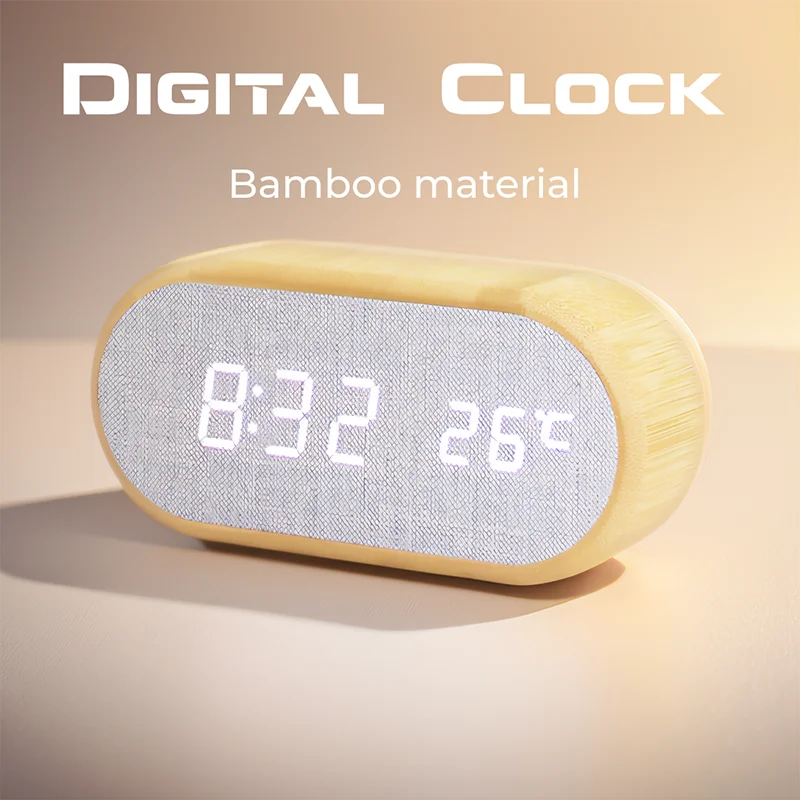 Reveil digital bois multifonctions WoodSmartRise LED MaDouceVeilleuse