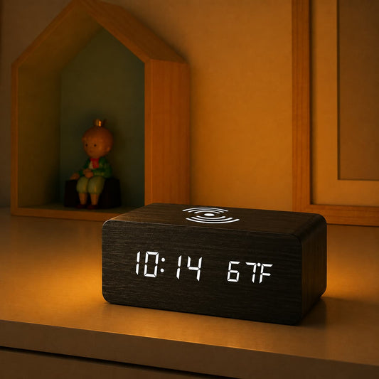 Réveil Chargeur LED en bois - ChargeWoodRise