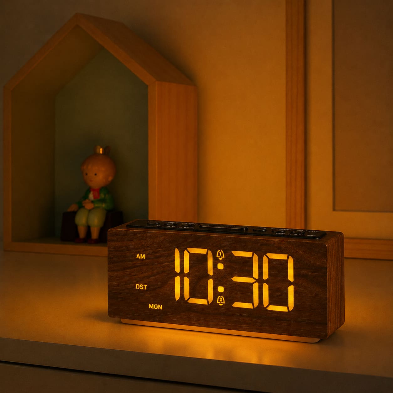 Réveil numérique LED en bois - WoodGlowRise
