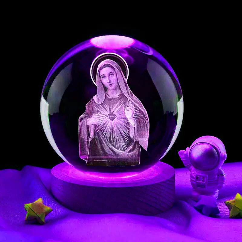 Veilleuse boule cristal Vierge Marie lumiere douce MaDouceVeilleuse