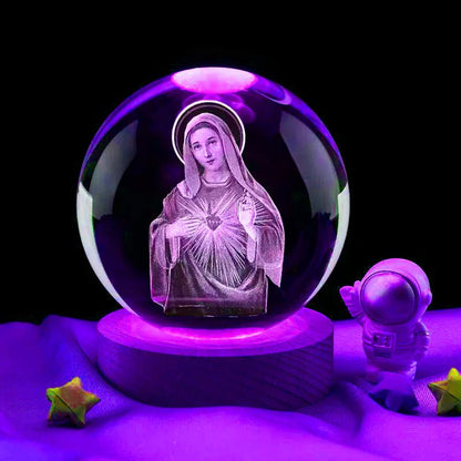 Veilleuse boule cristal Vierge Marie lumiere douce MaDouceVeilleuse