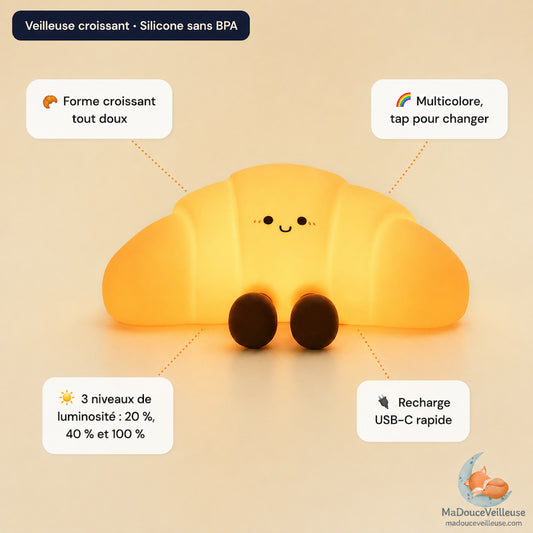 Veilleuse Croissant en Silicone Tactile et Rechargeable