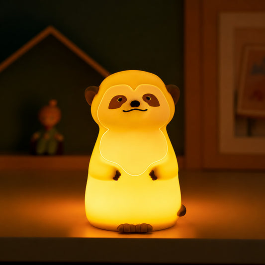 Veilleuse suricate allumée en lumière chaude