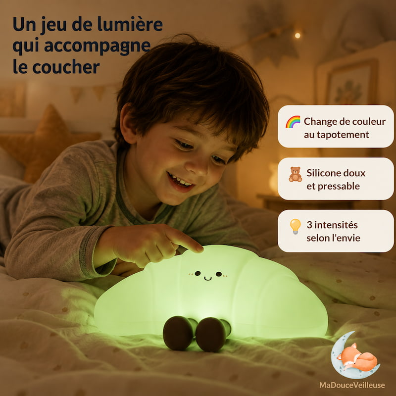 Veilleuse Croissant en Silicone Tactile et Rechargeable