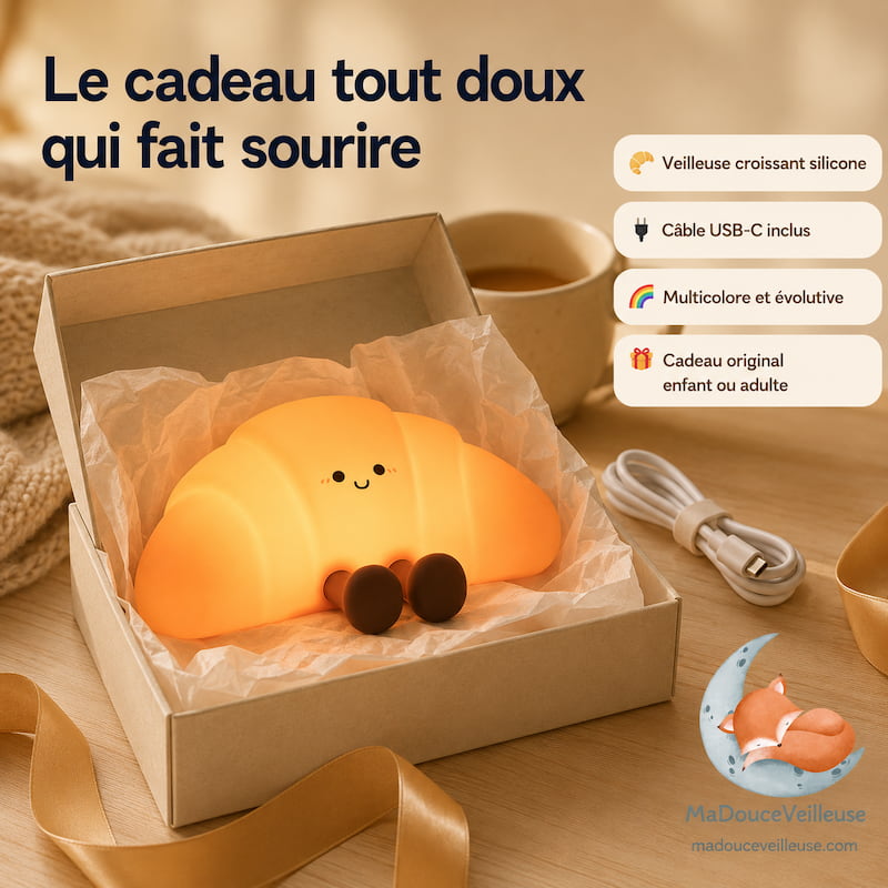 Veilleuse Croissant en Silicone Tactile et Rechargeable
