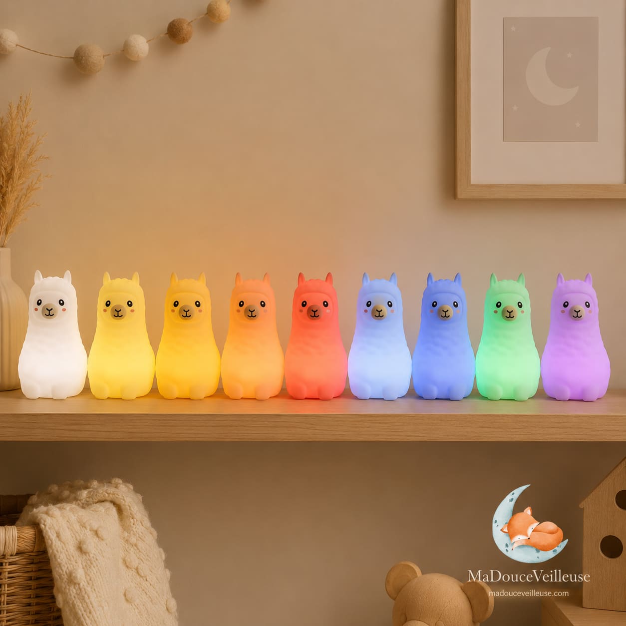 Veilleuse Lama en silicone souple sans BPA multicolore