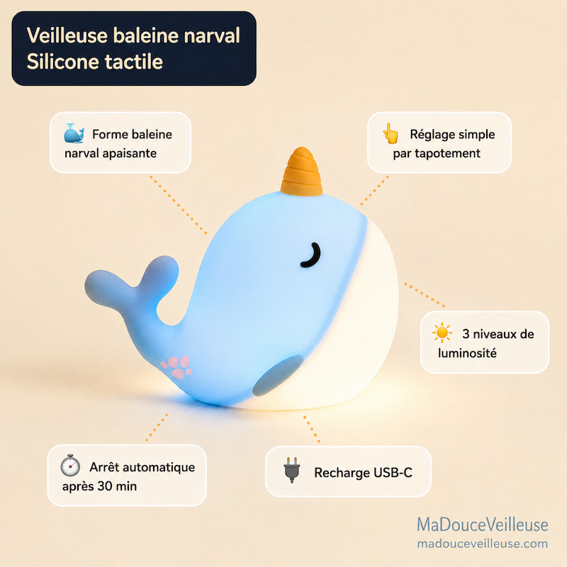 Veilleuse Narval en Silicone
