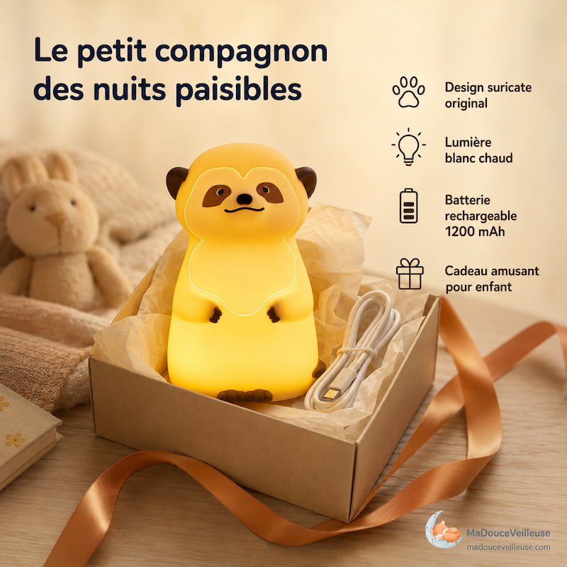 Veilleuse enfant suricate en silicone souple