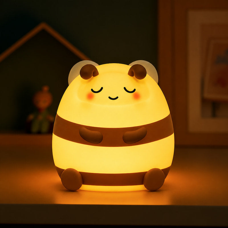 Veilleuse abeille bébé en silicone sans BPA, lumière douce et rechargeable USB