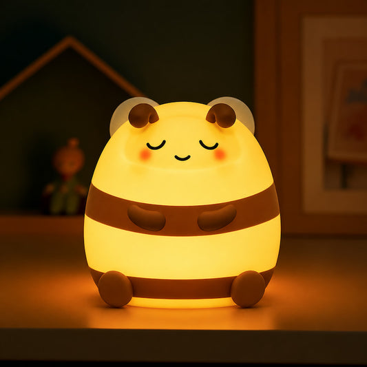 Veilleuse abeille bébé en silicone sans BPA, lumière douce et rechargeable USB