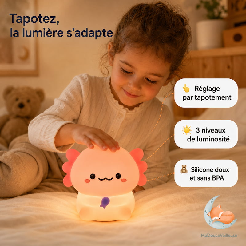 Veilleuse axolotl rechargeable USB Type-C
