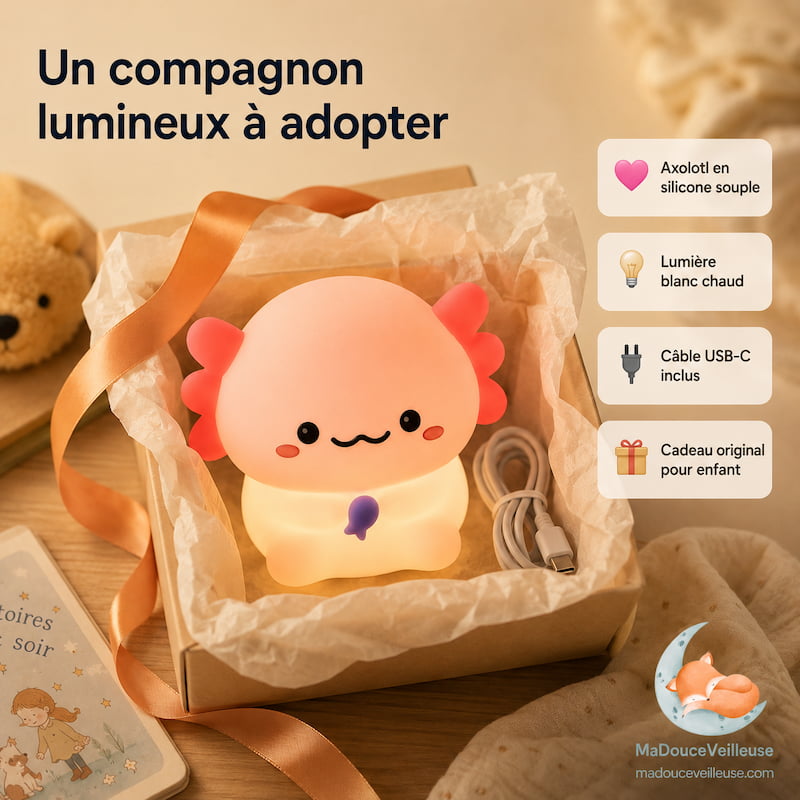 Veilleuse axolotl tactile en silicone rose