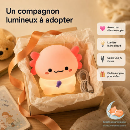 Veilleuse axolotl tactile en silicone rose