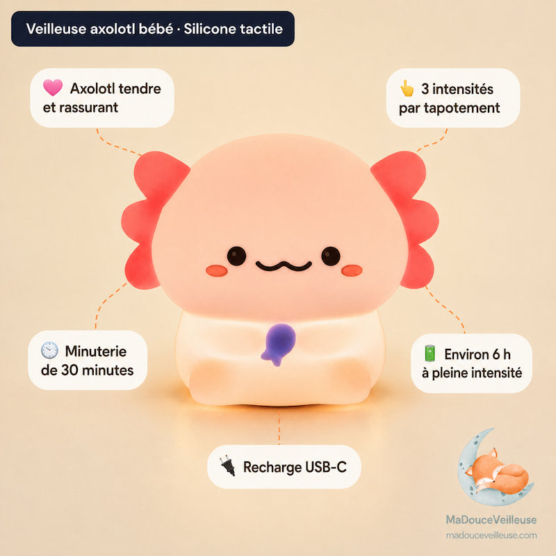 Veilleuse axolotl bébé en silicone