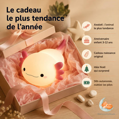 Veilleuse axolotl en silicone souple sans BPA